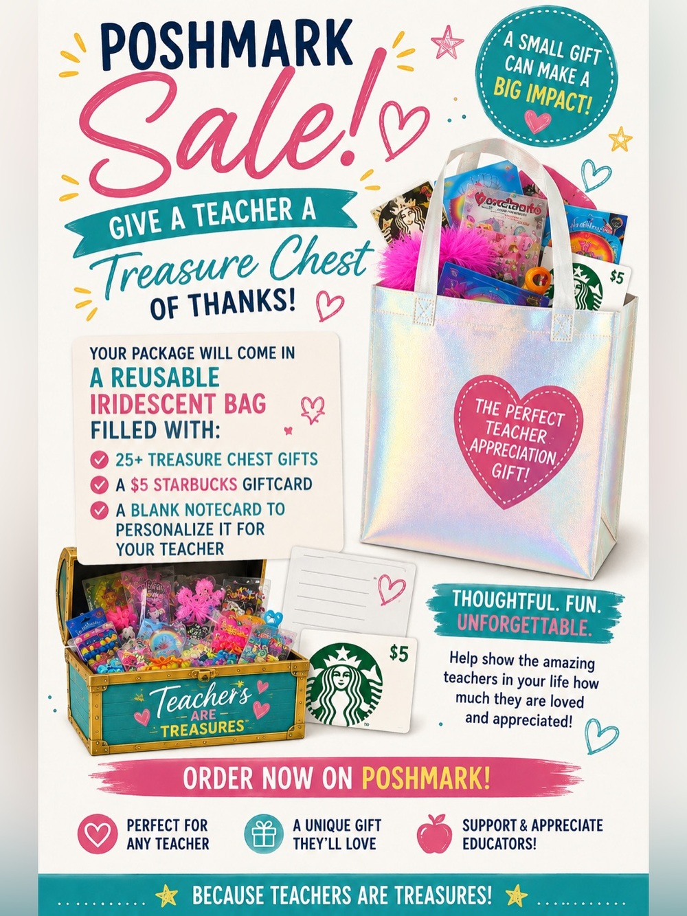 Teachers Bag of Treasure Chest Prizes for Classroom and Starbucks